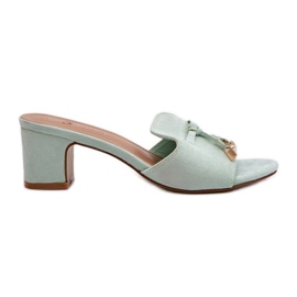 Infradito da donna con tacco alto in ecopelle scamosciata, menta Jemenna verde