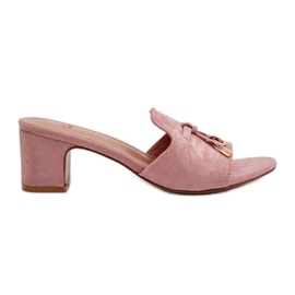 Infradito da donna con tacco alto in eco camoscio, Jemenna rosa