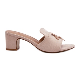 Infradito Jemenna da donna beige con tacco alto in eco camoscio