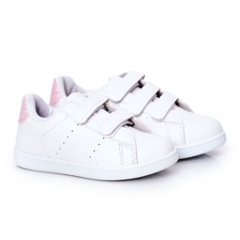 Sneakers per bambini con velcro bianco e rosa