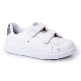 Sneakers con velcro per bambini, bianche e argento bianco