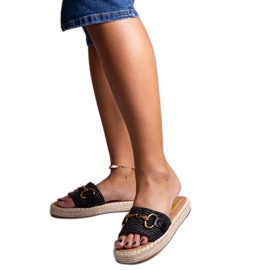 Infradito espadrillas nere con fibbia dorata di Feorie nero