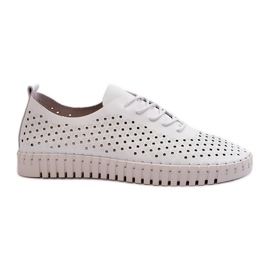 Sneakers da donna in pelle con motivo traforato, Bianco Ilvima