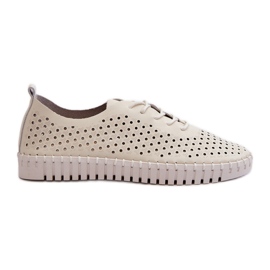 Sneakers da donna in pelle beige con motivo traforato Ilvima