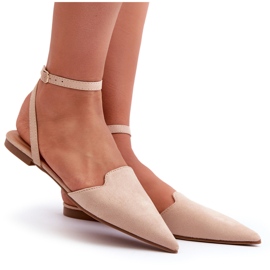 Ballerine beige allacciate in ecopelle scamosciata con punta Ellesara