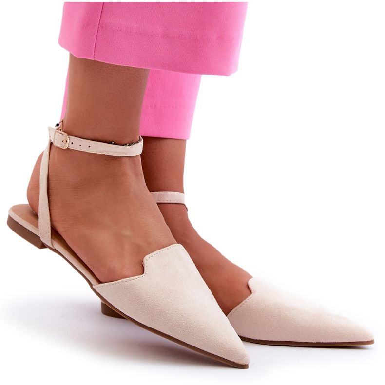 Ballerine stringate in ecopelle scamosciata con punta a punta Ellesara beige chiaro