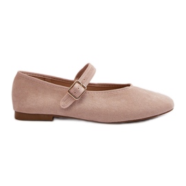 Ballerine Anlofi Beige Realizzate in Eco Pelle Scamosciata Allacciate Con Fibbia