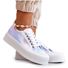 Sneaker da donna bassa sulla piattaforma blu rosa multicolore