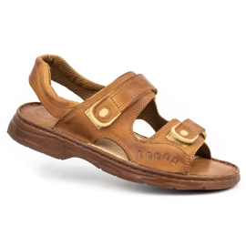 ŁUKPOL Sandali da uomo in pelle con velcro 812 marrone