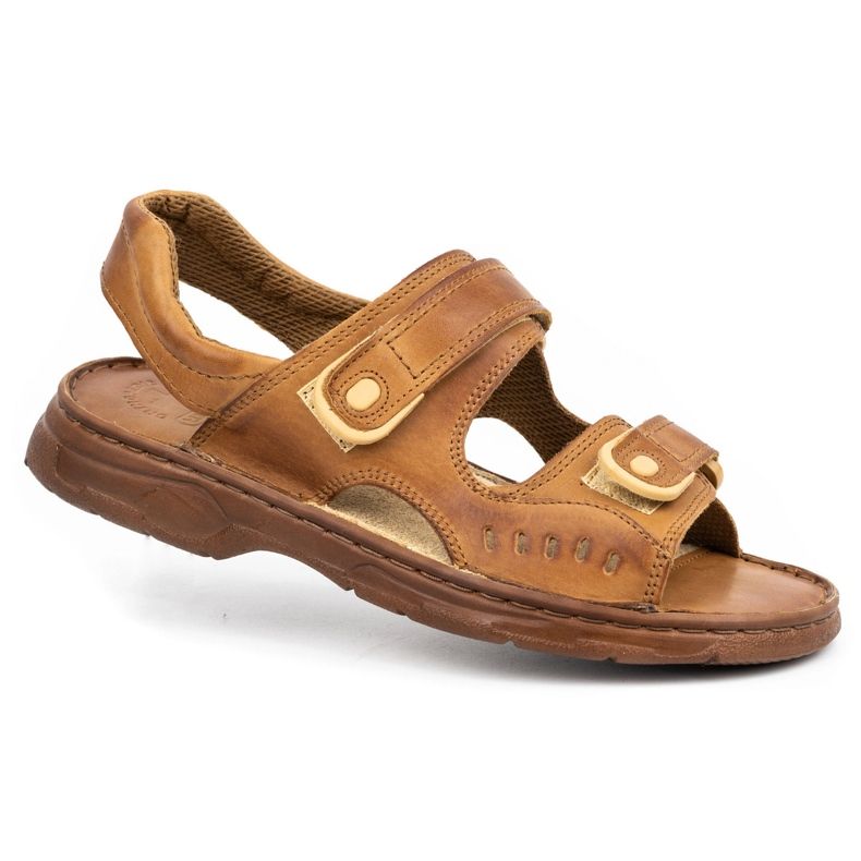ŁUKPOL Sandali da uomo in pelle con velcro 812 marrone