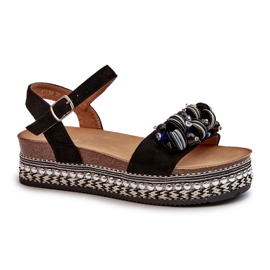 S.Barski Sandali femminili su cuneo e piattaforma con decorazioni S. Barski Hy056 Black nero