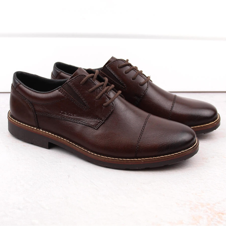 Comode scarpe da uomo in pelle con elastico, marrone, Rieker 15320-25
