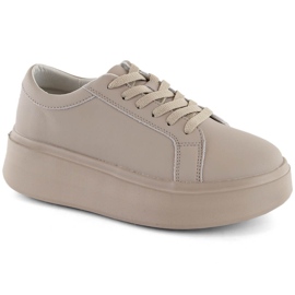 Scarpe da donna in pelle su plateau, beige scuro, Sergio Leone SP024