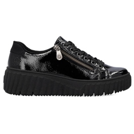 Scarpe con zeppa da donna in vernice nera Rieker N2501-00 nero