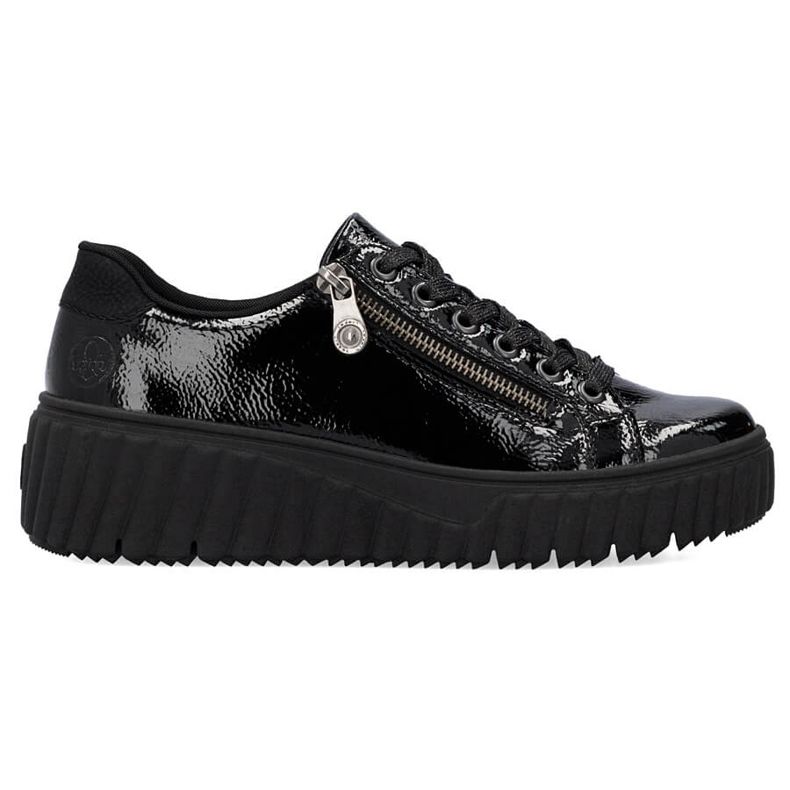Scarpe con zeppa da donna in vernice nera Rieker N2501-00 nero