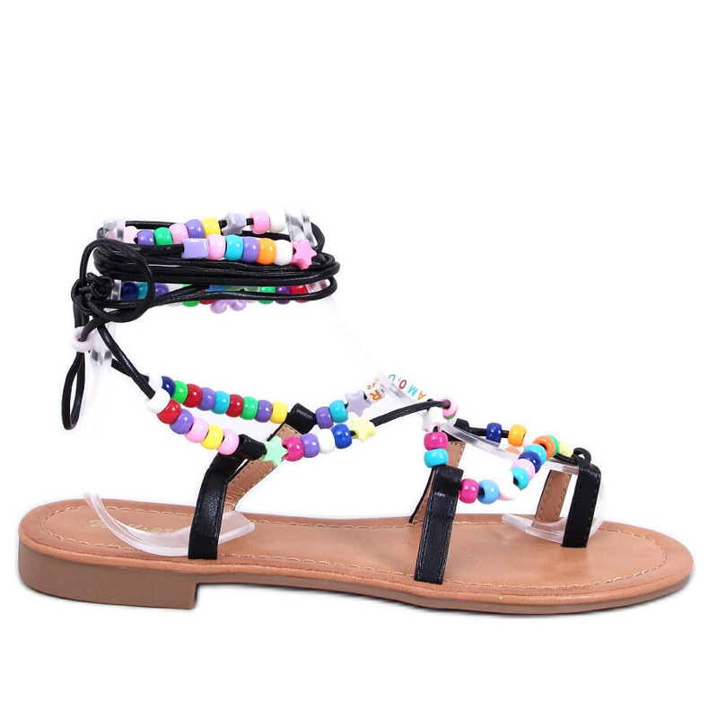 Maios Sandali romani neri con perline nero