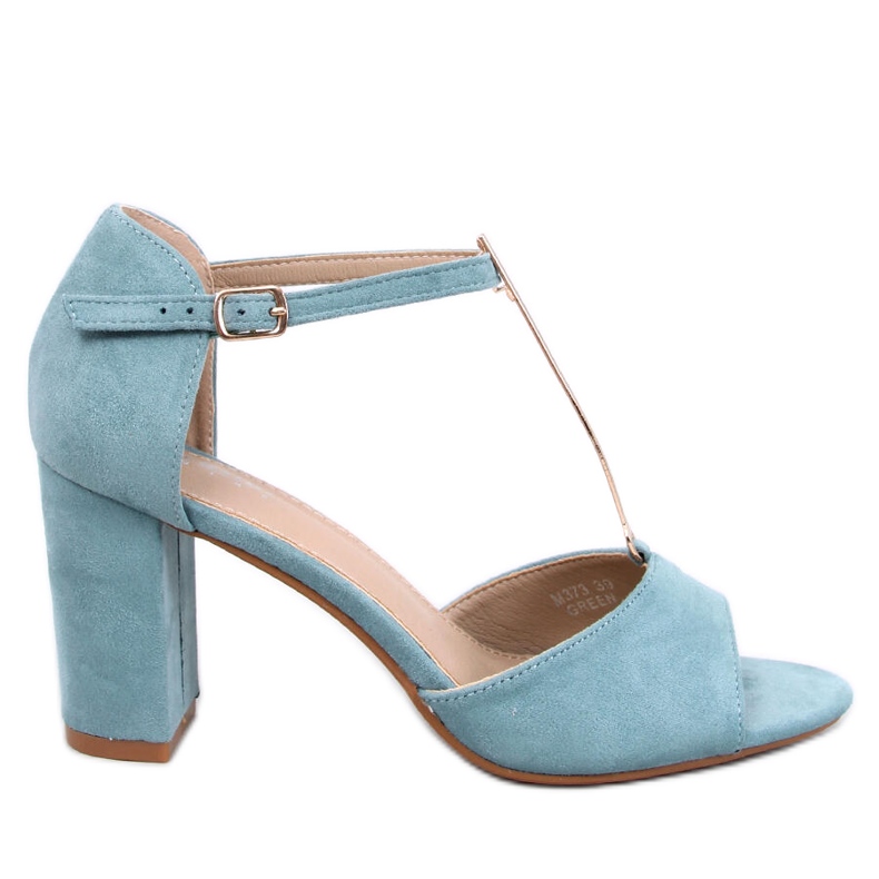 Sandali Ferdi Green con tacco alto e decorazione oro blu