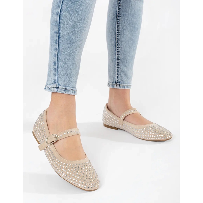 Ballerine da donna beige con zirconi