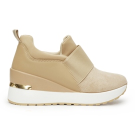 Sneakers con zeppa in camoscio beige