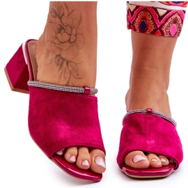 S.Barski Flip-flop in pelle scamosciata femminile con tacchi alti S. Barski KV-612-2 Fuksja rosa