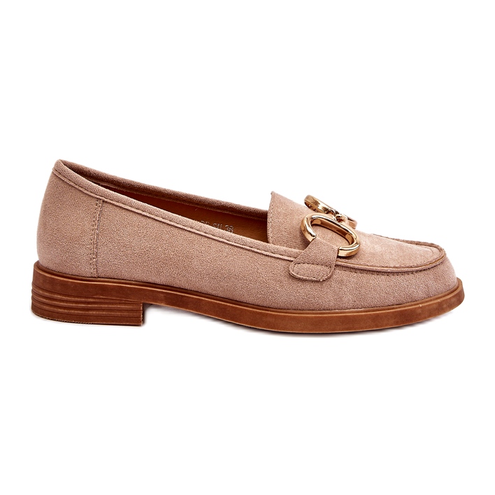 Vinceza Mocassini Da Donna In Camoscio Beige Con Decorazione Oro