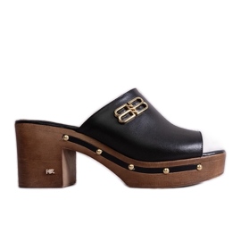 Sabot alti in pelle KARINO nera con tacco nero