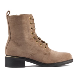 Stivaletti stringati da donna beige con tacco basso