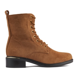 Stivaletti stringati da donna marroni con tacco basso marrone