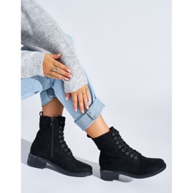 Stivaletti stringati da donna neri con tacco basso nero