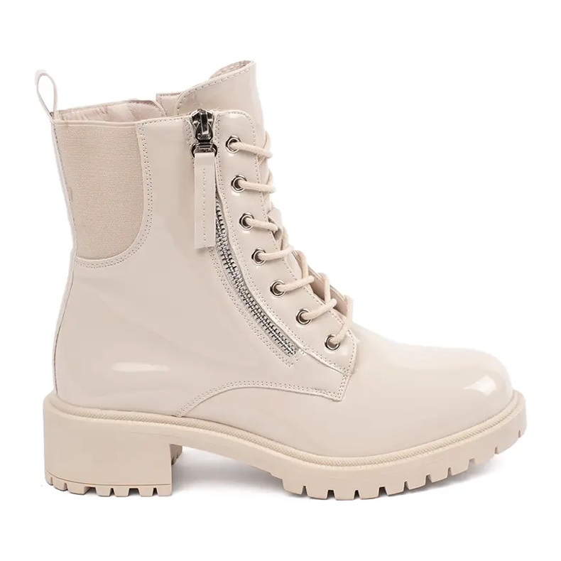 Stivaletti da donna in vernice beige con plateau