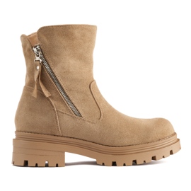 Stivaletti da donna beige scuro con cerniera decorativa