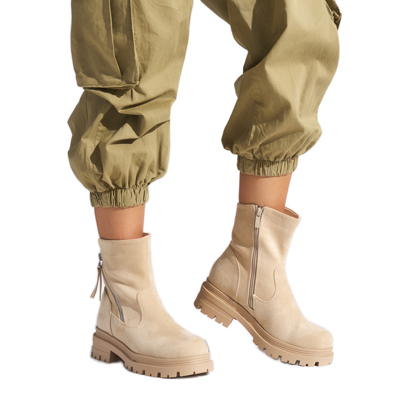 Stivaletti da donna beige con cerniera decorativa