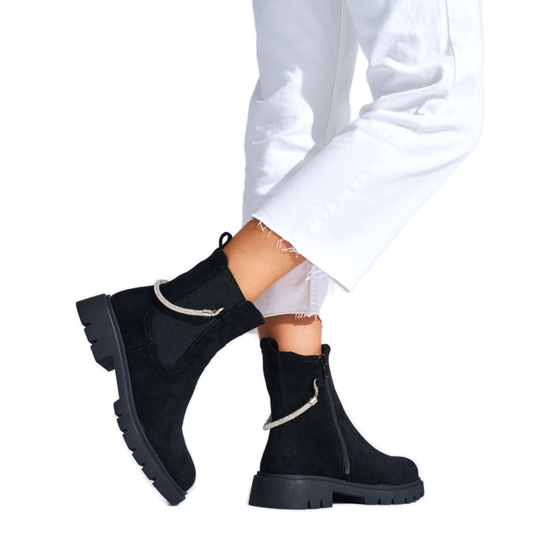 Stivaletti da donna neri con catena decorativa nero