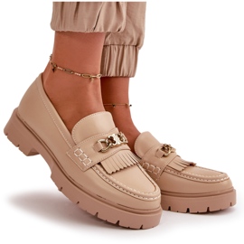 PH2 Mocassini Da Donna In Eco Pelle Con Decoro Oro, Zanita Beige