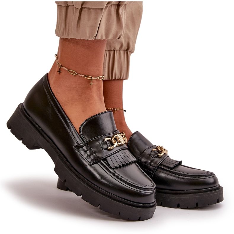 PH2 Mocassini Da Donna In Eco Pelle Con Decoro Oro, Zanita Nero