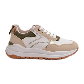 Sneakers Platform da Donna Realizzate in Eco Pelle, Colore Beige e Verde Issatta