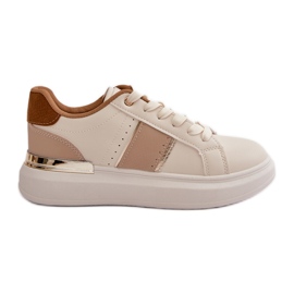 Sneakers da donna alla moda con plateau, realizzate in ecopelle, Nevisase marrone beige