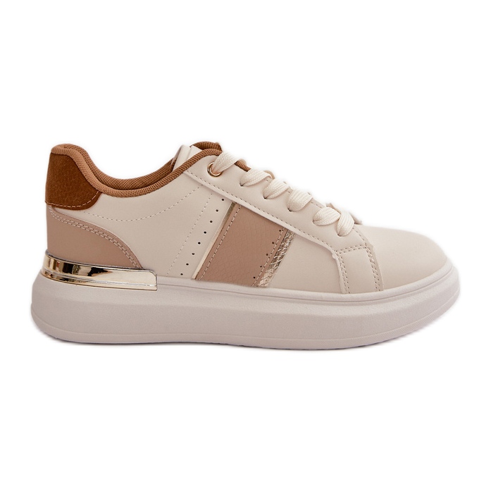 Sneakers da donna alla moda con plateau, realizzate in ecopelle, Nevisase marrone beige