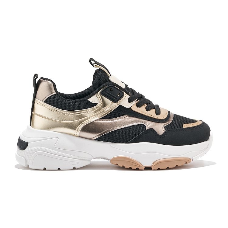 Sneakers nere e dorate con suola spessa nero
