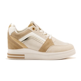 Sneakers beige da donna con zeppa nascosta