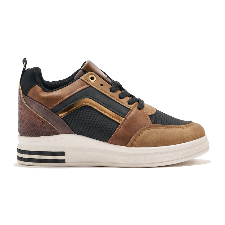 Sneakers da donna marroni e nere con zeppa nascosta marrone