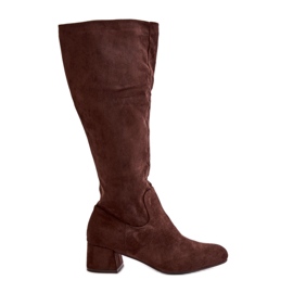 Stivali sopra il ginocchio da donna in eco suede con cerniera, Elitara Marrone