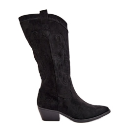 Stivali Cowboy Con Tacco Basso da Donna Realizzati in Eco Camoscio Nero Ligelia