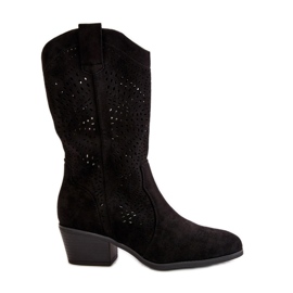 Stivali Cowboy da Donna Traforati con Tacco Alto, Nero Iceda