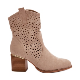 Stivaletti traforati in eco suede, chiusi con cerniera, beige Sevana