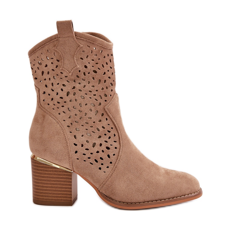 Stivaletti Traforati In Eco Pelle Scamosciata, Chiusura Con Cerniera, Colore Sevana Beige Scuro