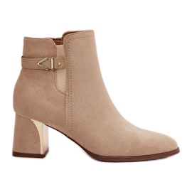 Stivaletti Da Donna Con Tacco Alto, Allacciati Con Cerniera, In Eco Camoscio Beige Chiaro Bonucci