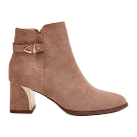 Stivaletti Da Donna Con Tacco Alto, Chiusura Con Cerniera, Bonucci In Eco Camoscio Beige Scuro