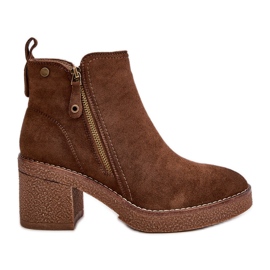 Stivaletti da donna isolanti realizzati in eco pelle scamosciata, Velarilla marrone scuro