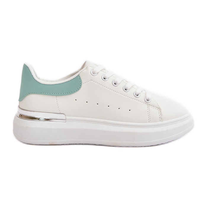 Sneakers Basse da Donna con Plateau in Ecopelle, Bianco e Verde, Nevelena bianca